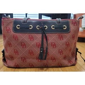 Dooney & Bourke Pink Red Fabric Signature DB Tassel Shoulder Bag Satchel Purse
